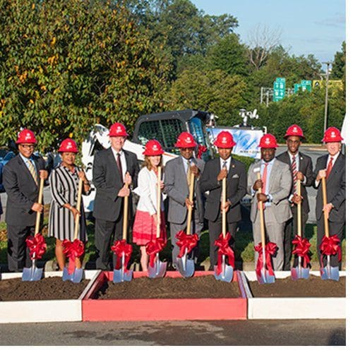 WSSU's Board of Trustees and administrators, joined by city and state elected officials, break ground on the new sciences building.