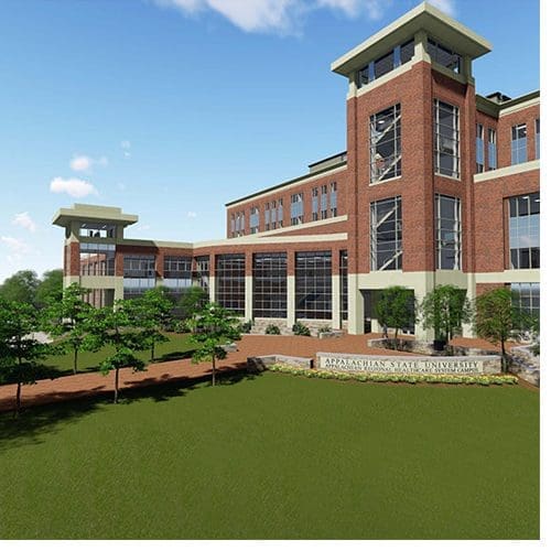 An architect’s rendering of the Appalachian Beaver College of Health Sciences building.