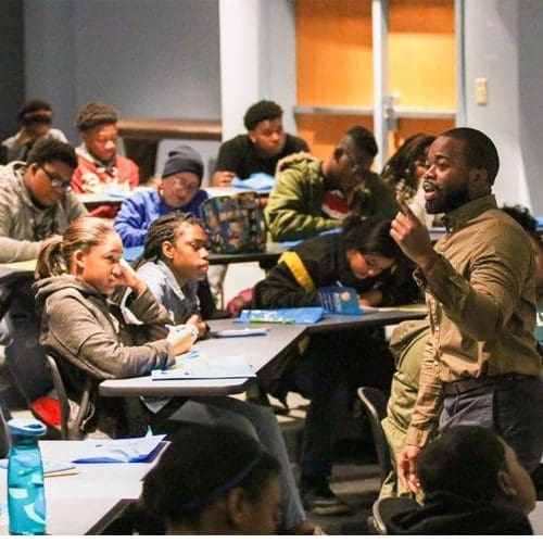 Nationally recognized speaker and author, Odell Bizzell, speaks to high school students during ECSU’s pre-college program, PREP, Saturday, March 10.