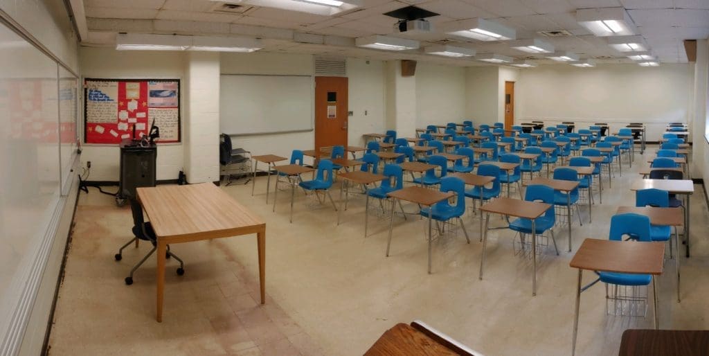 Crowded classroom before COVID reconfiguration